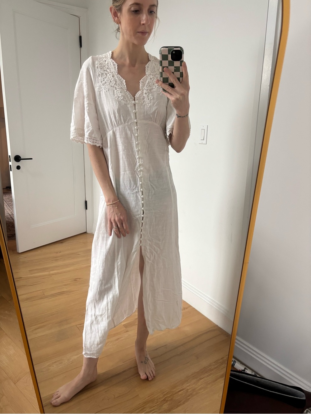Mango White Crochet-Trim Summer Dress